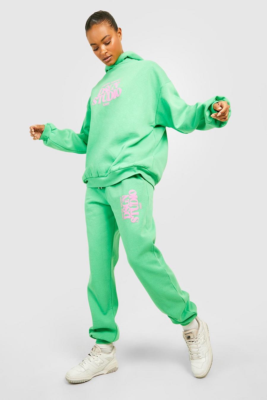 Green Tall Dsgn Studio Print Hoodie And Jogger Tracksuit image number 1