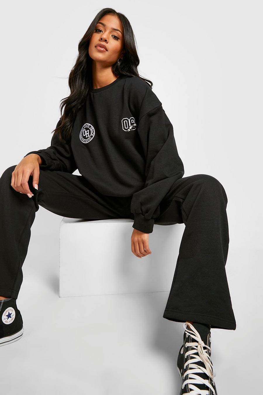 Black noir Tall Varsity Print Sweat And Jogger Tracksuit image number 1