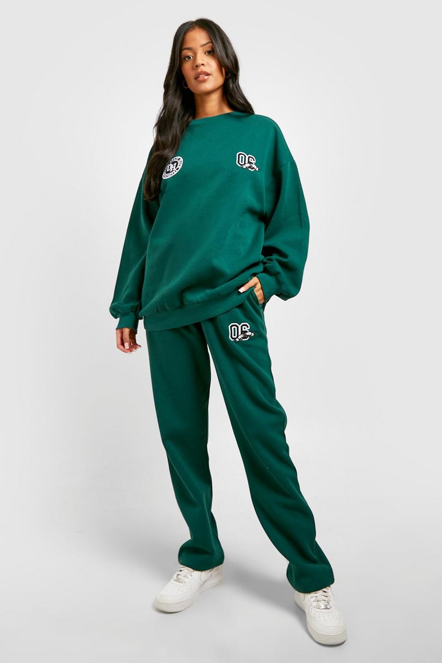 Forest green Tall Varsity Print Sweat And Jogger Tracksuit
