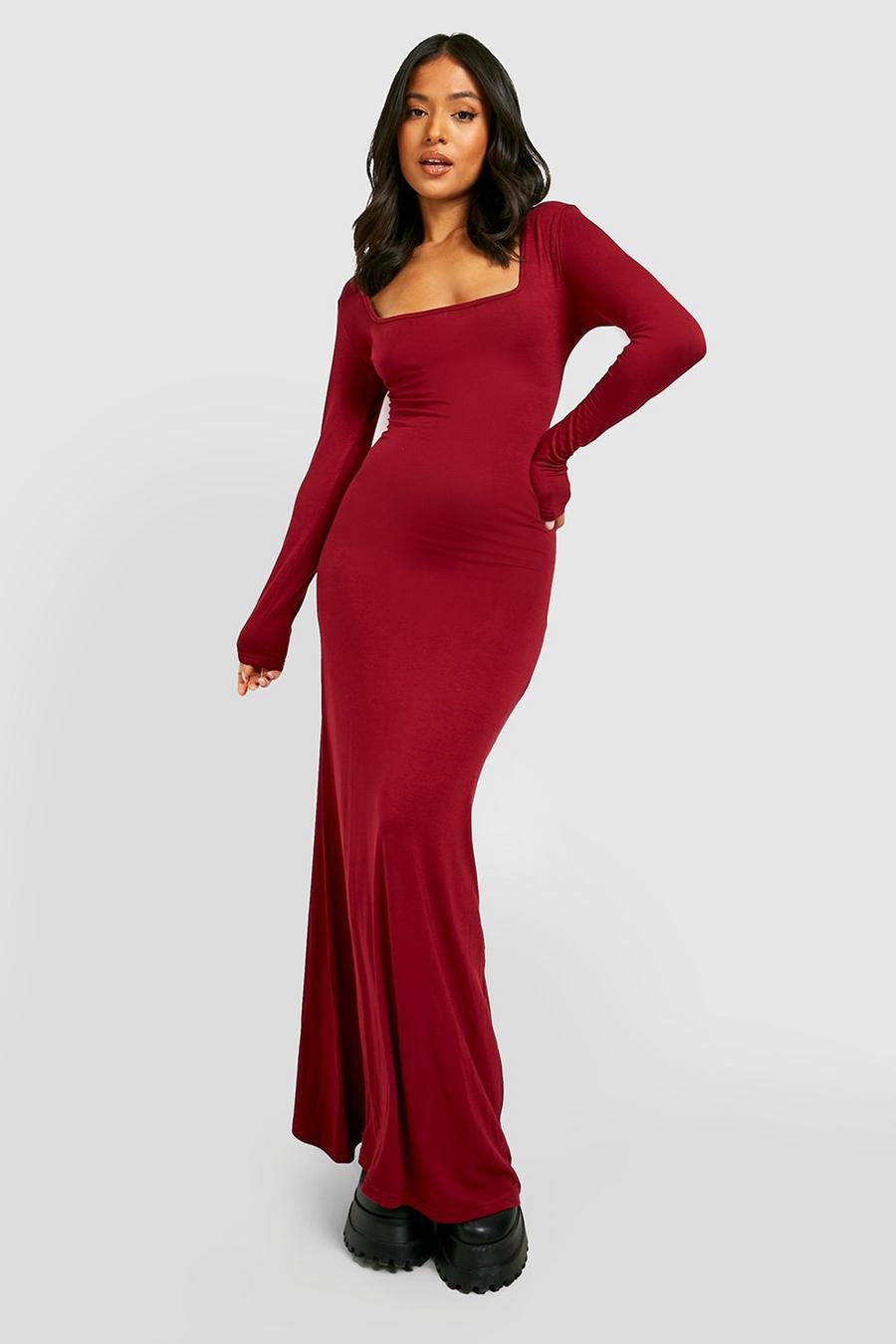 Berry Petite Square Neck Long Sleeve Maxi Dress image number 1
