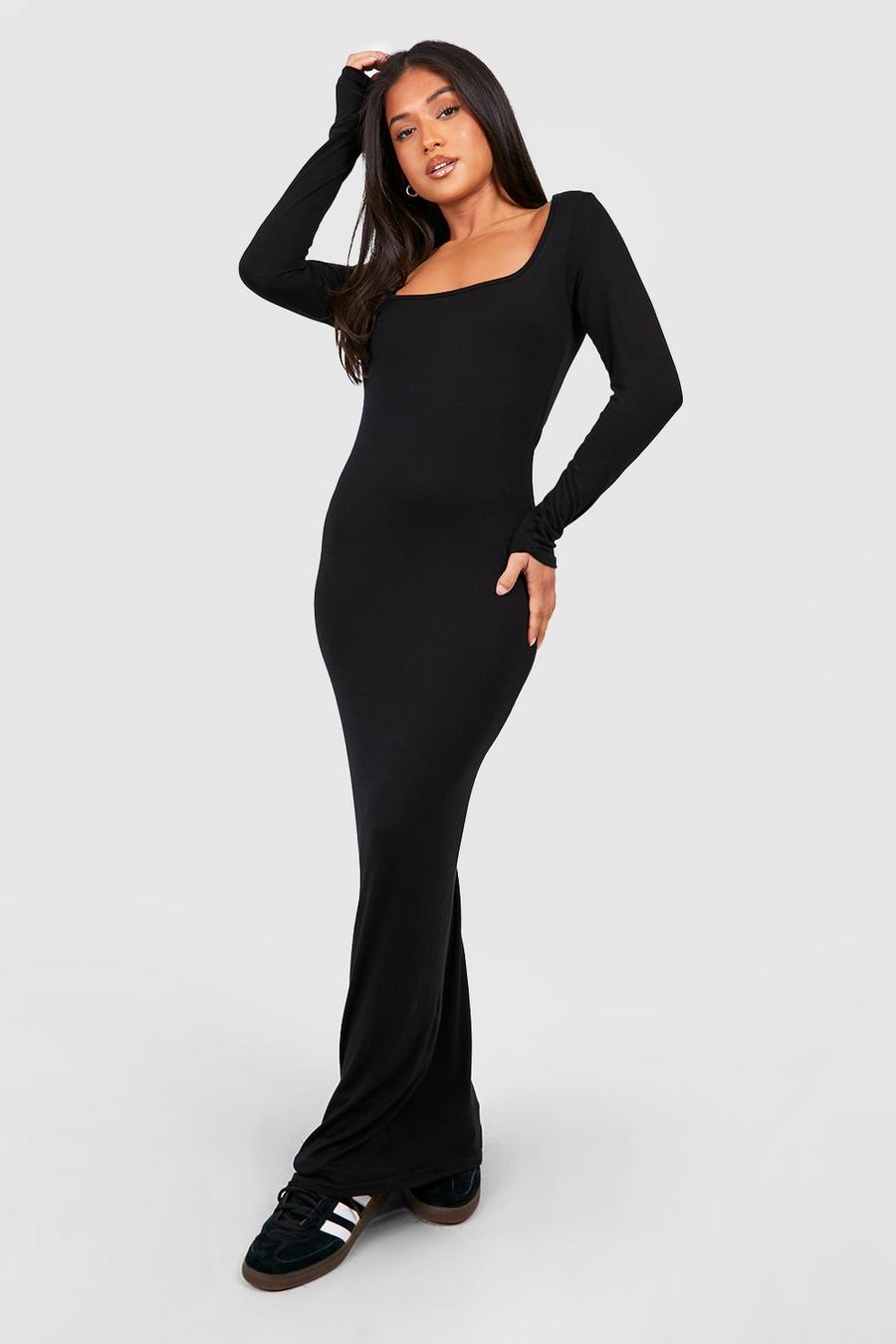 Black שמלת מקסי עם שרוולים ארוכים וצווארון מרובע, פטיט image number 1