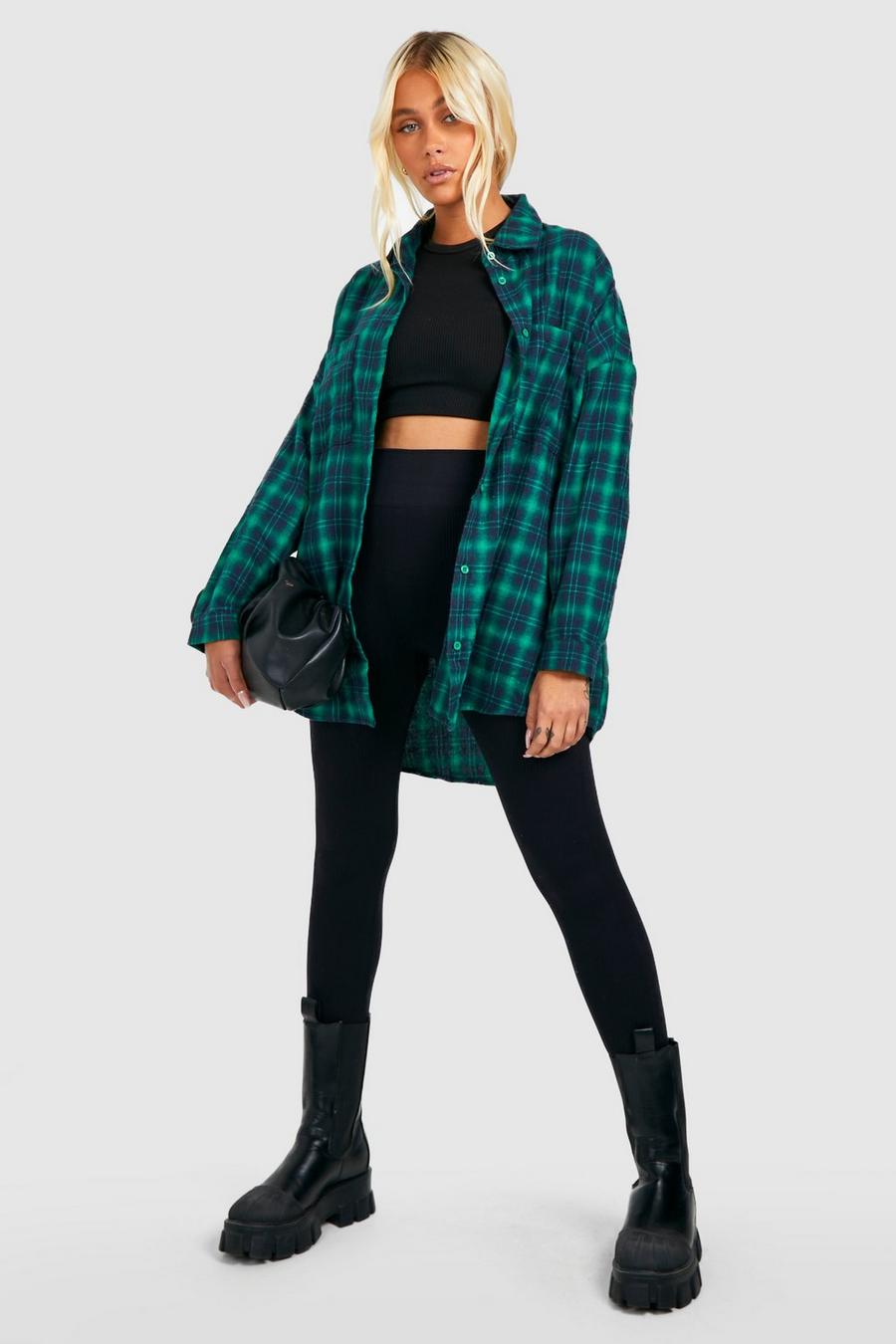Green Oversized Check Shirt  image number 1