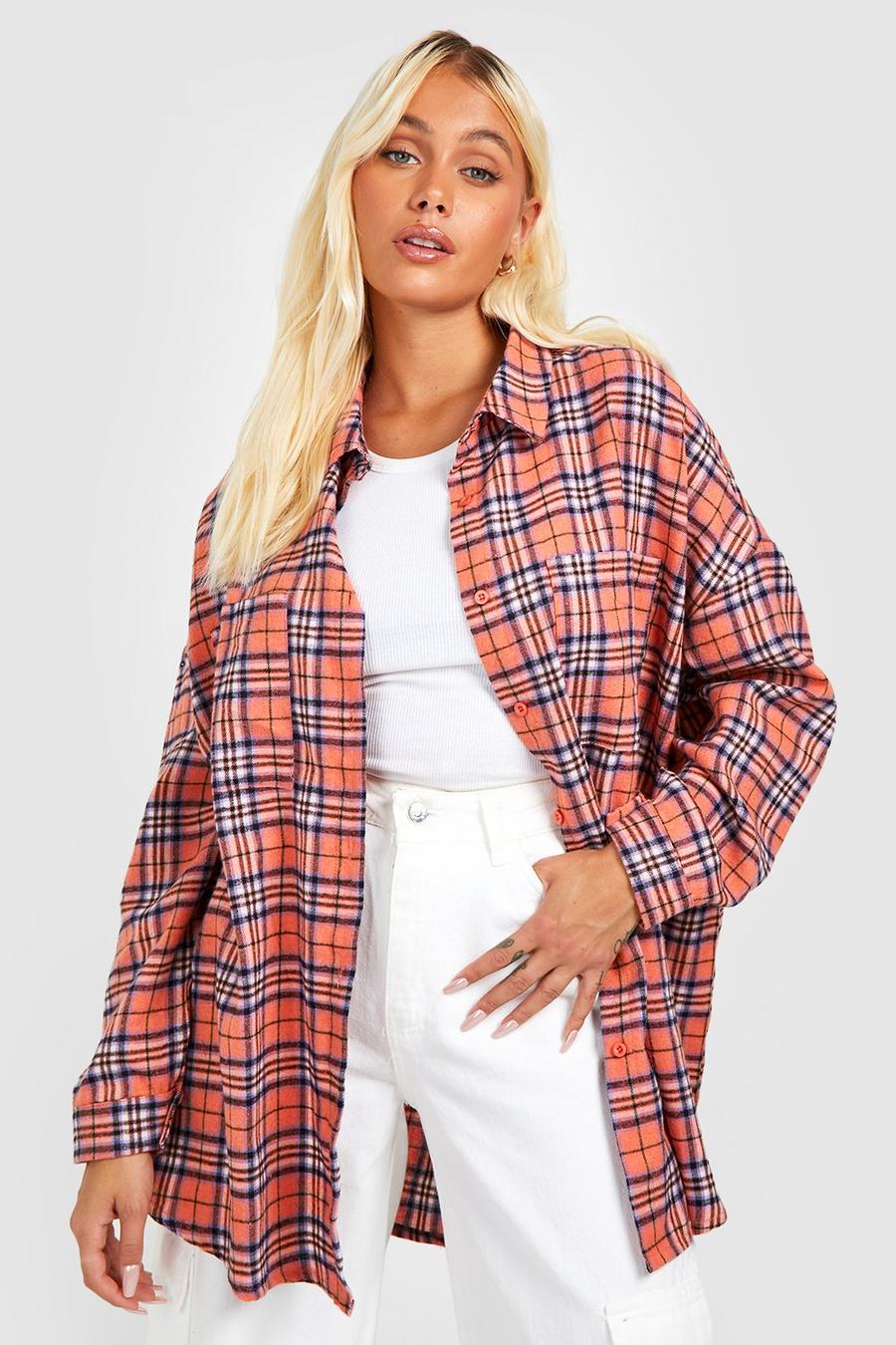 Peach Oversized Check Shirt image number 1