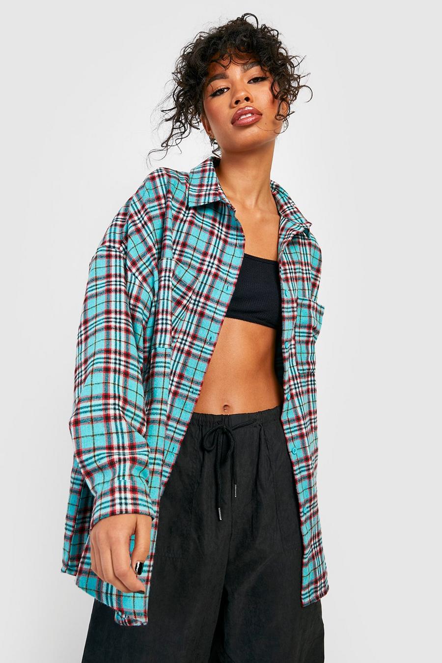 Teal green Oversized Flannel Shirt
