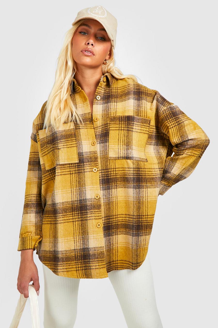 Mustard yellow Oversized Flannel Shirt image number 1