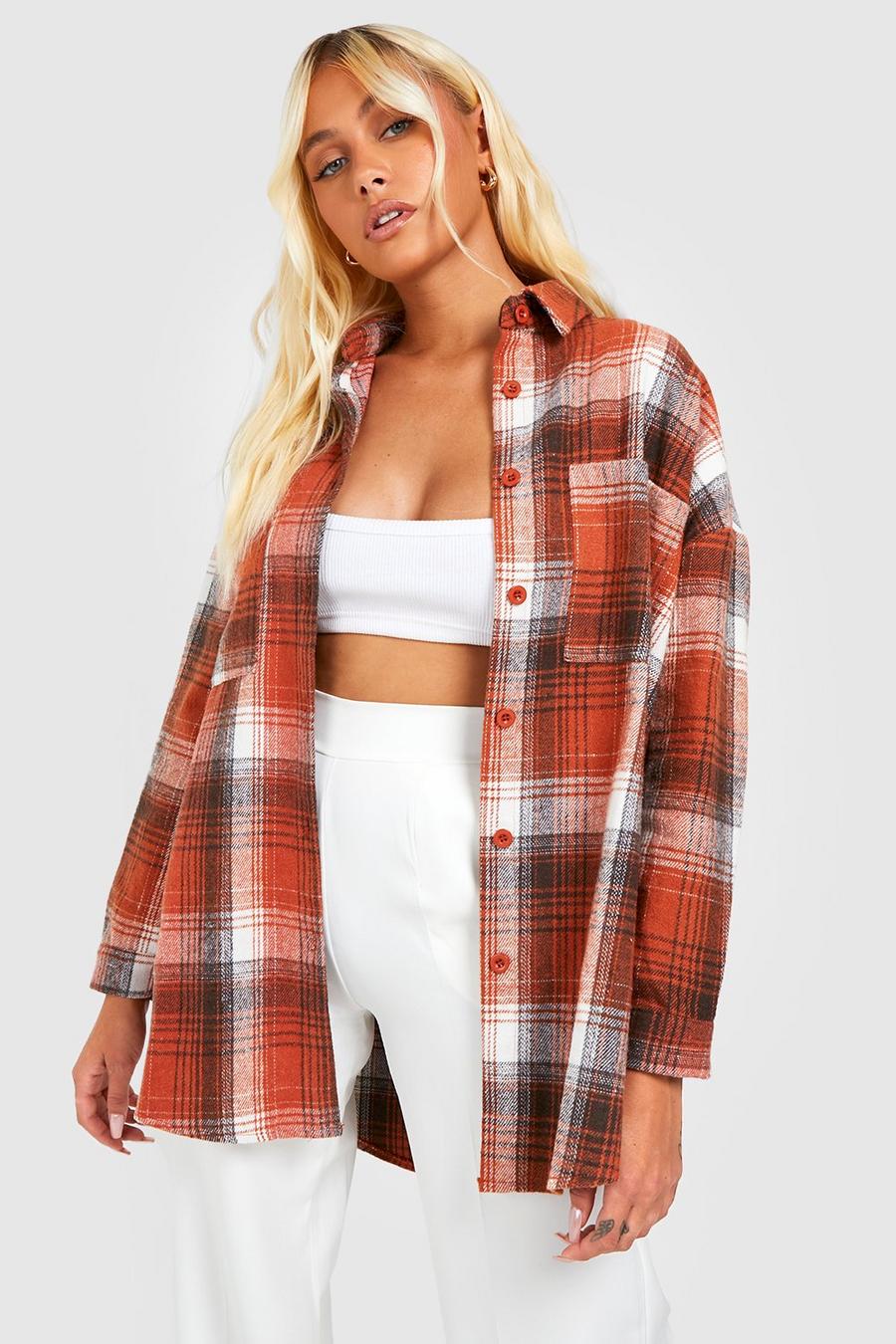 Rust Oversized Check Shirt image number 1