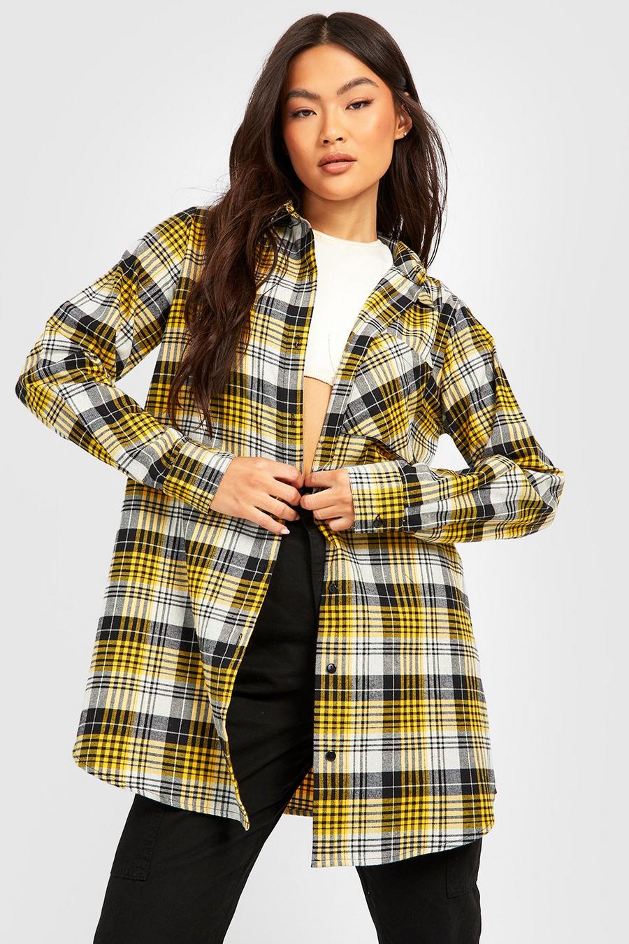 Yellow Oversized Check Shirt  image number 1