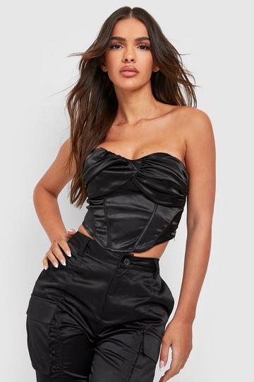 Ruched Bust Satin Corset Top black