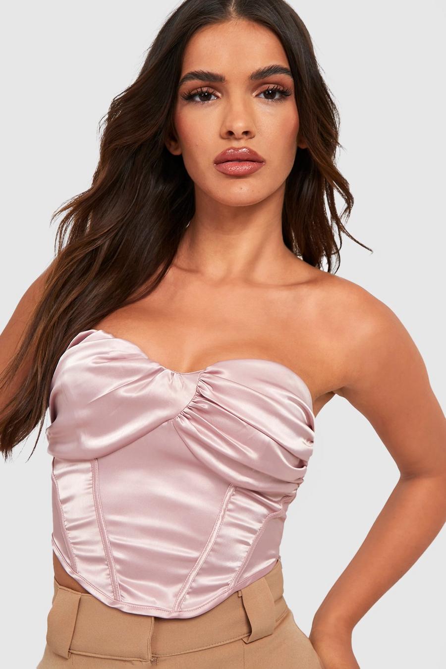 Blush Ruched Bust Satin Corset Top image number 1