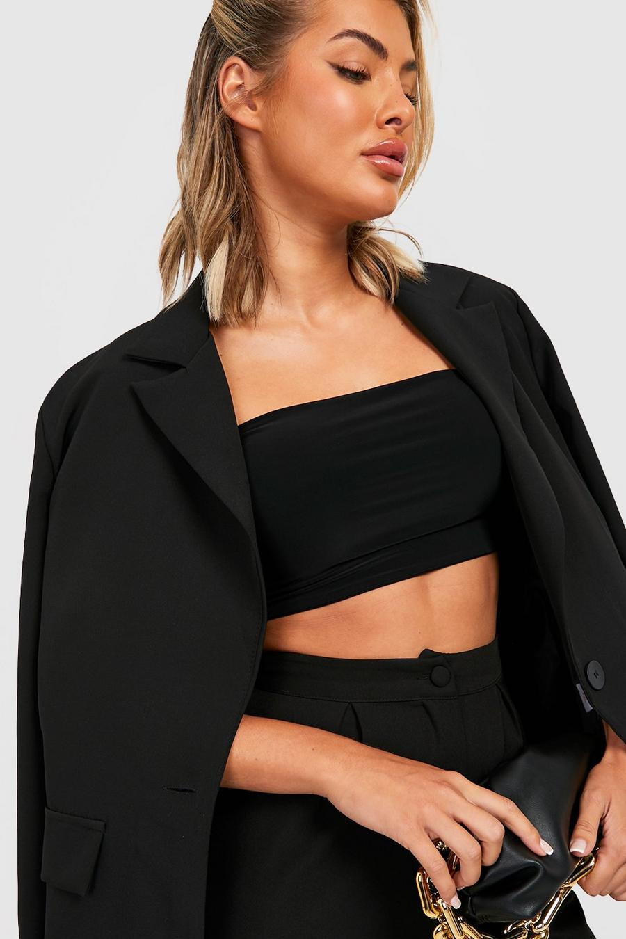 Black Double Layer Slinky Bandeau Crop Top image number 1