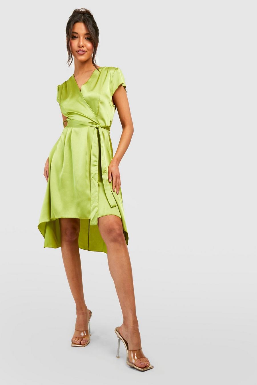 Chartreuse Satin Midaxi Dress image number 1