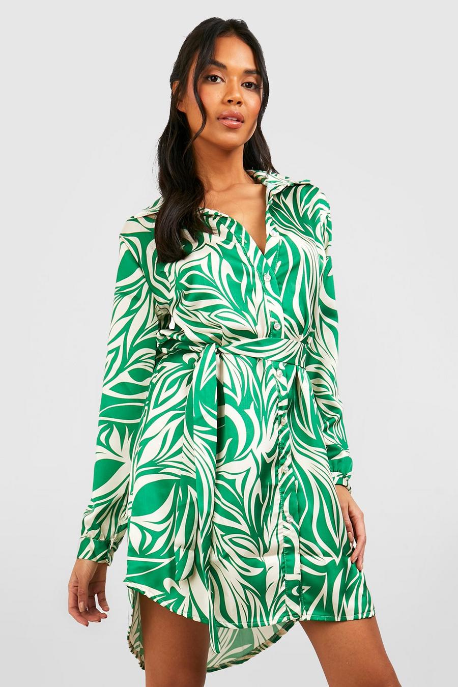 Green Abstract Print Shirt Dress