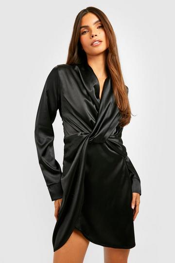 Satin Twist Front Dress black