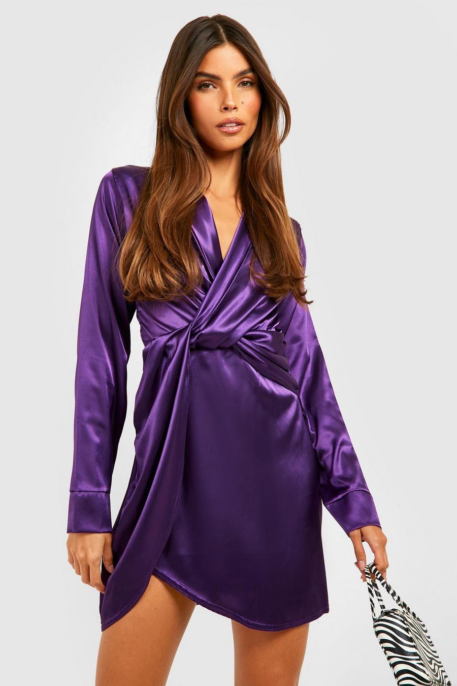 Vestido de raso con nudo frontal, Purple image number 1