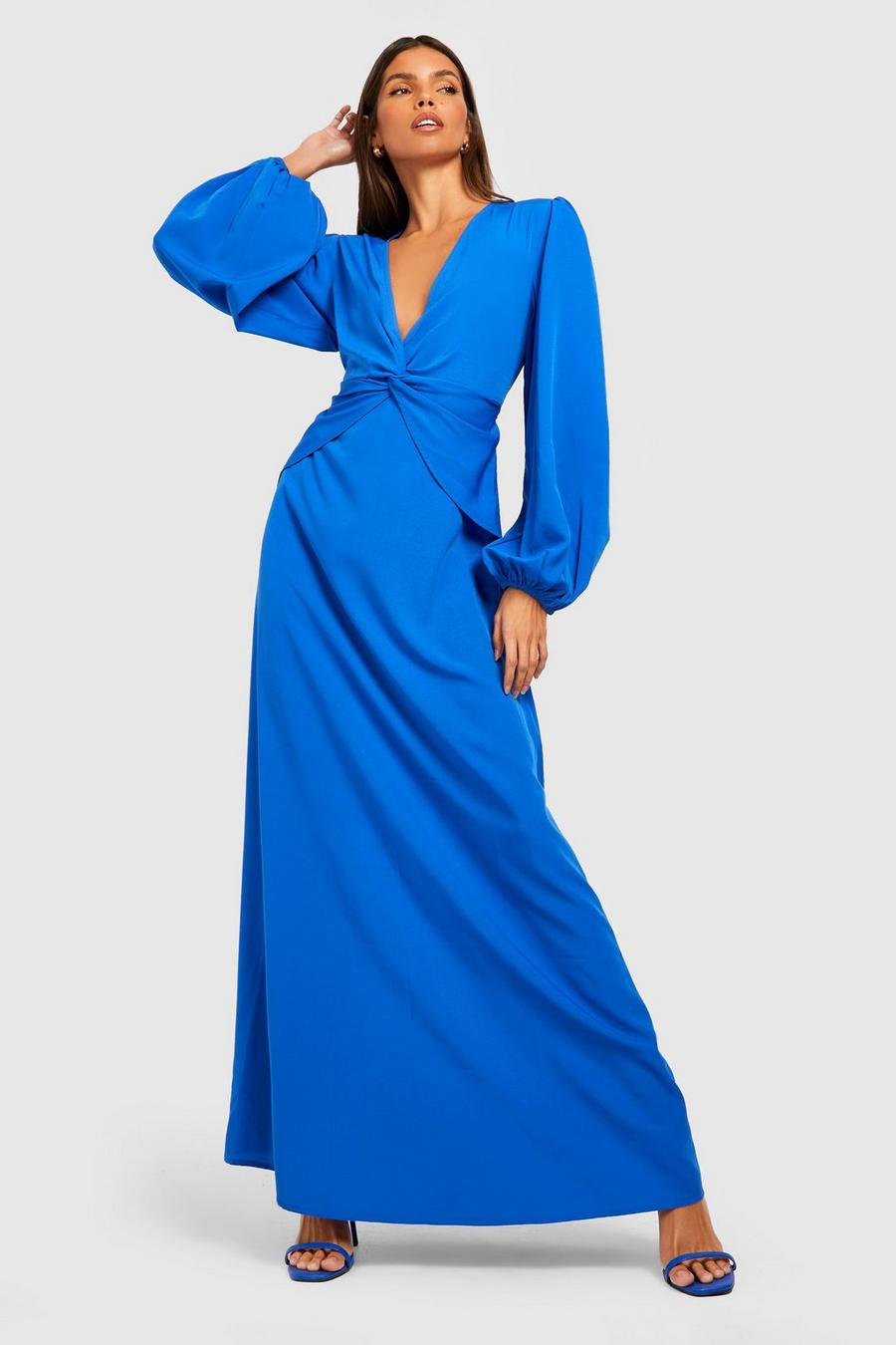 Cobalt blue Twist Detail Balloon Sleeve Maxi Dress image number 1