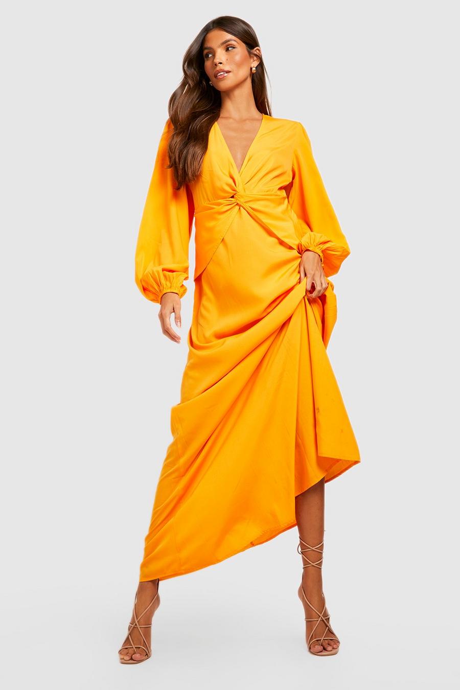 Orange Twist Detail Balloon Sleeve Maxi Dress image number 1