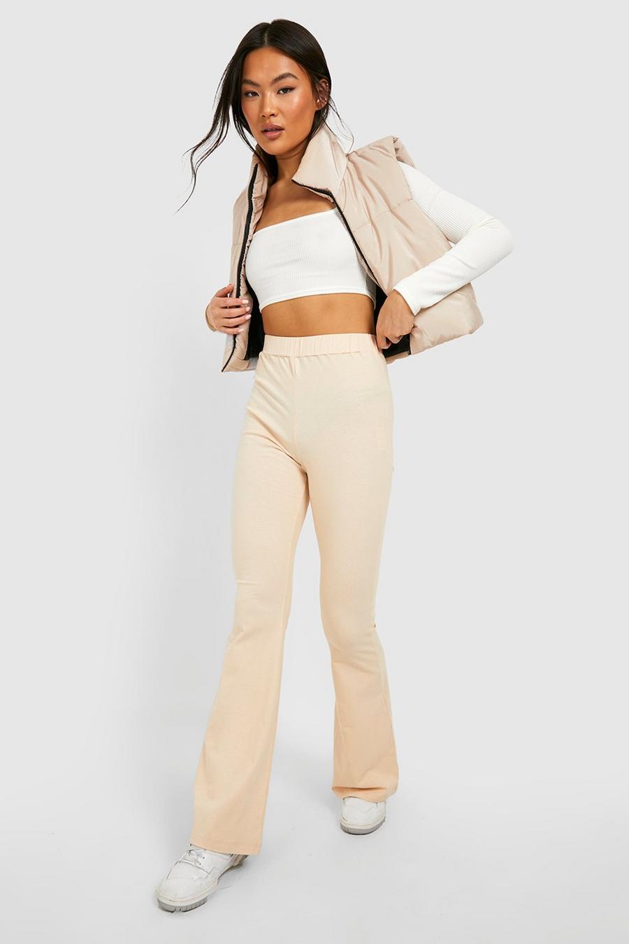 Sand beige Basic Cotton High Waisted Flared Trouser