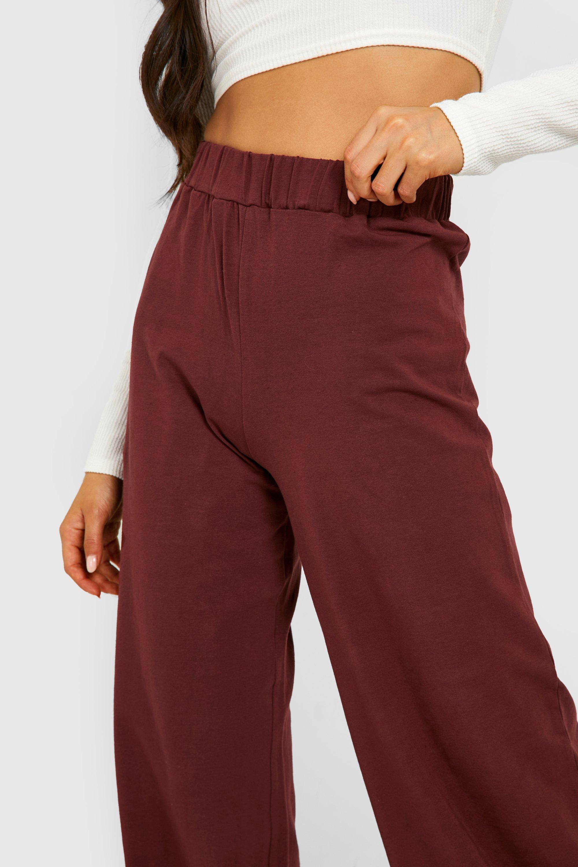 Burgundy cotton wide-leg pants