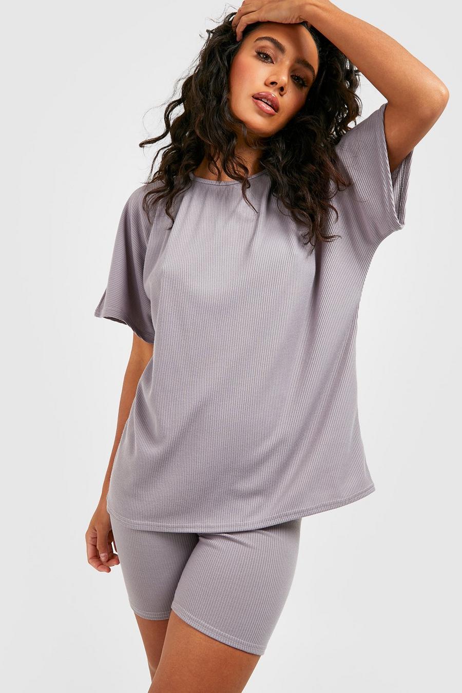 Oversize T-Shirt und Radlershorts, Grey marl image number 1