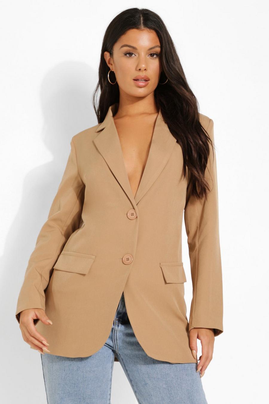 Camel beige Fitted Tailored Blazer image number 1