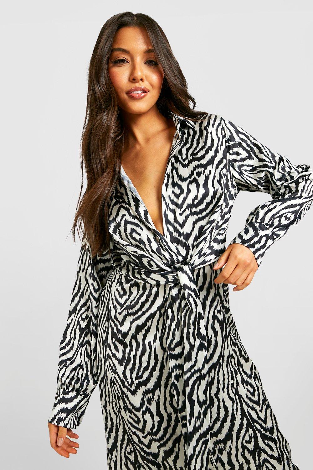 Boohoo animal print shirt hot sale dress