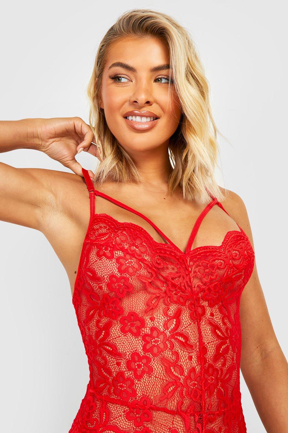 boohoo Valentine's Crotchless Strapping Lace Bodysuit - ShopStyle