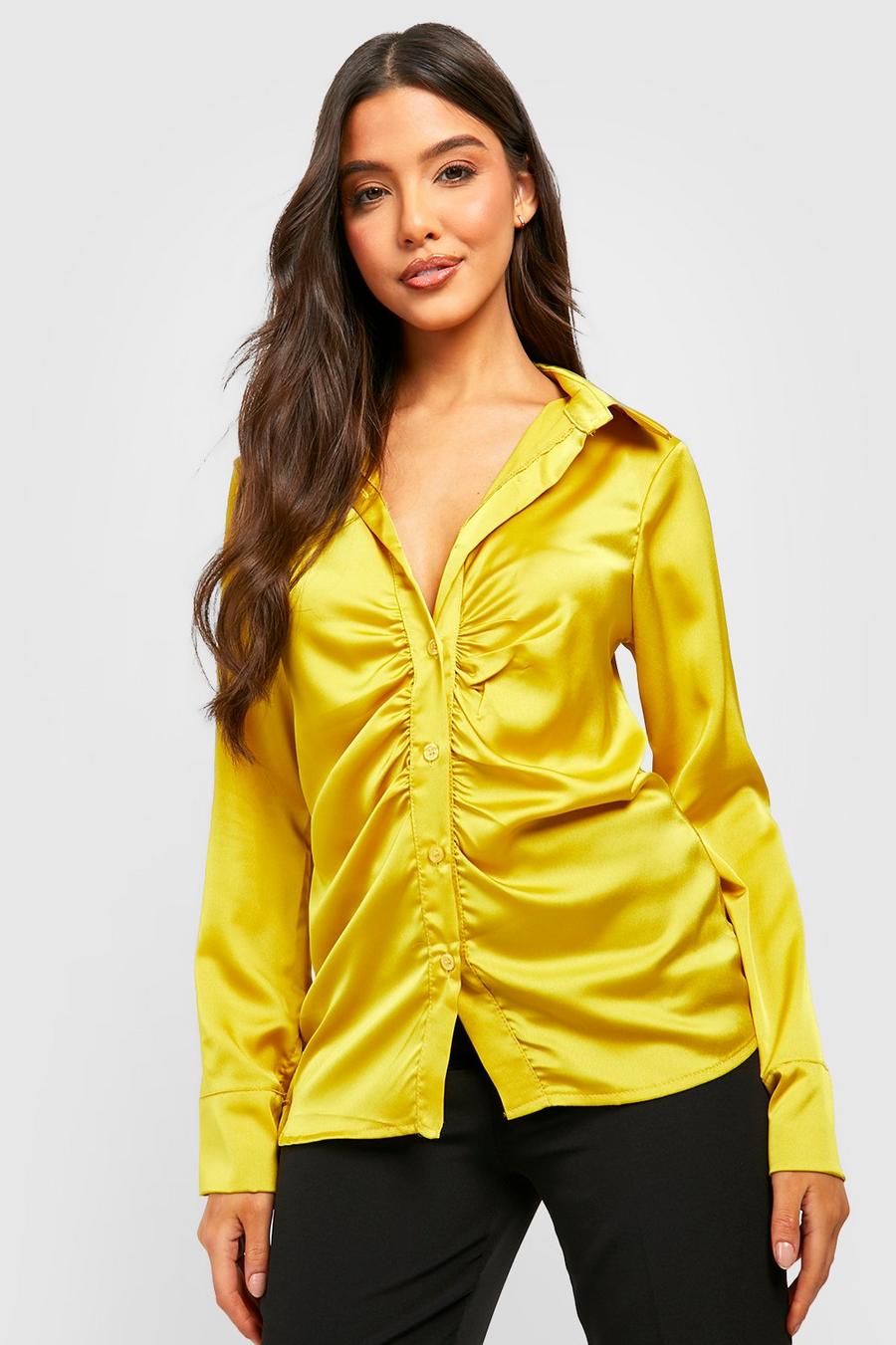 Women's Satin Ruched Front Fitted Shirt | Boohoo UK