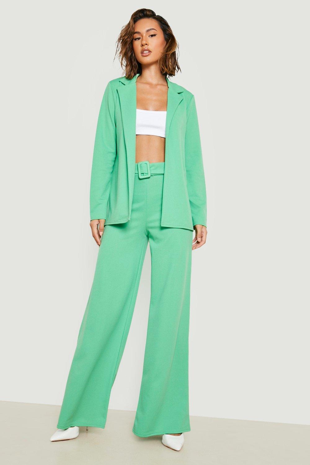 Jersey Knit Blazer &amp; Belted Wide Leg Pants Set | boohoo USA