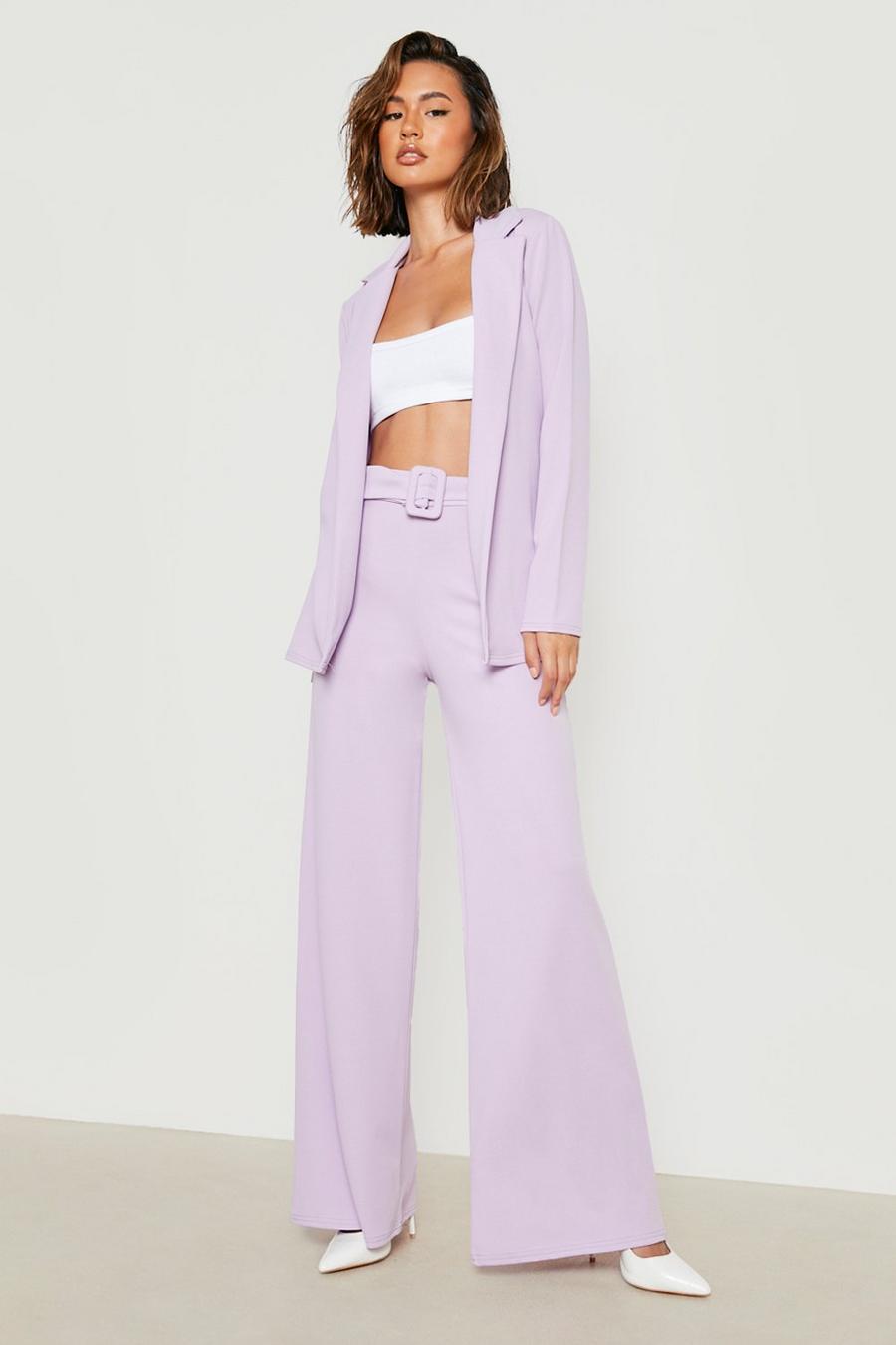 Lilac Jersey Blazer & Belted Wide Leg Trouser Set