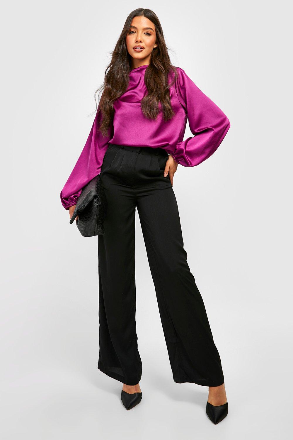 Satin Draped Neck Volume Sleeve Blouse | boohoo