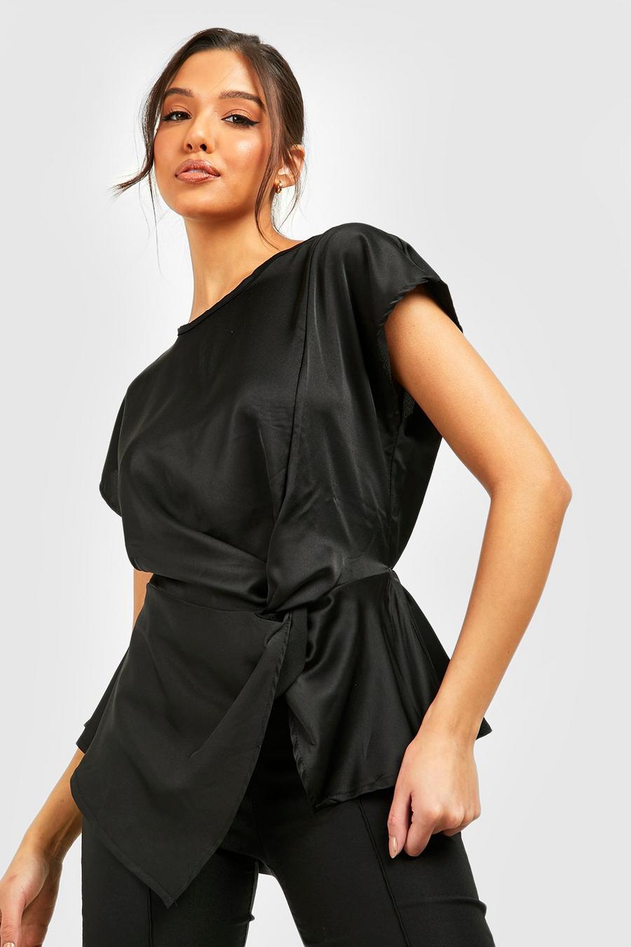 ASOS DESIGN wrap top with short sleeve in black