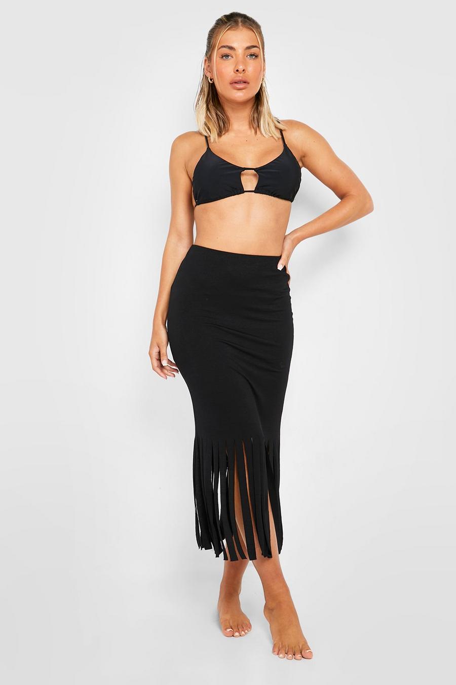 Black Midaxi Tassel Beach Skirt