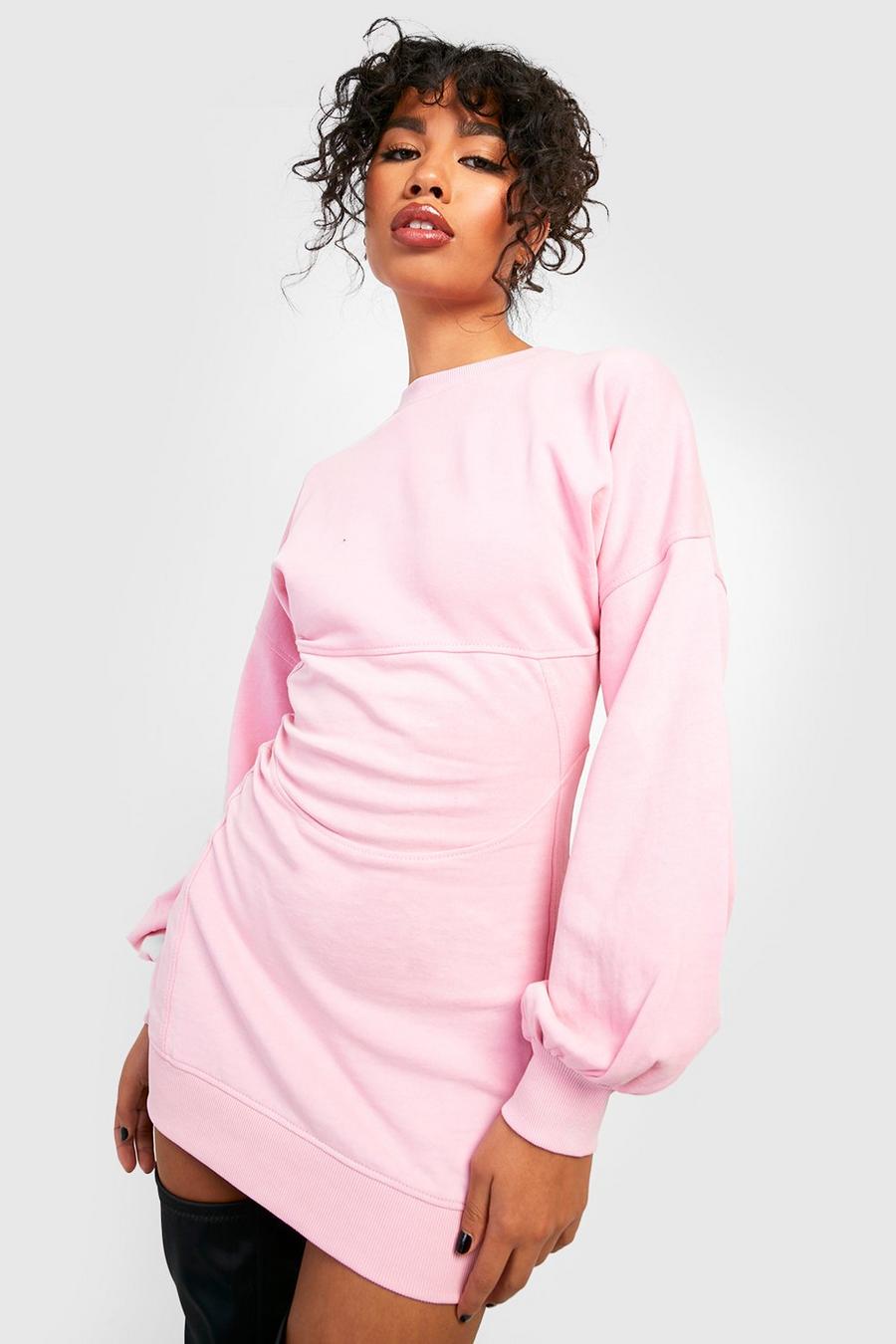 Baby pink Acid Wash Corset Detail Fitted Sweatshirt Dress image number 1