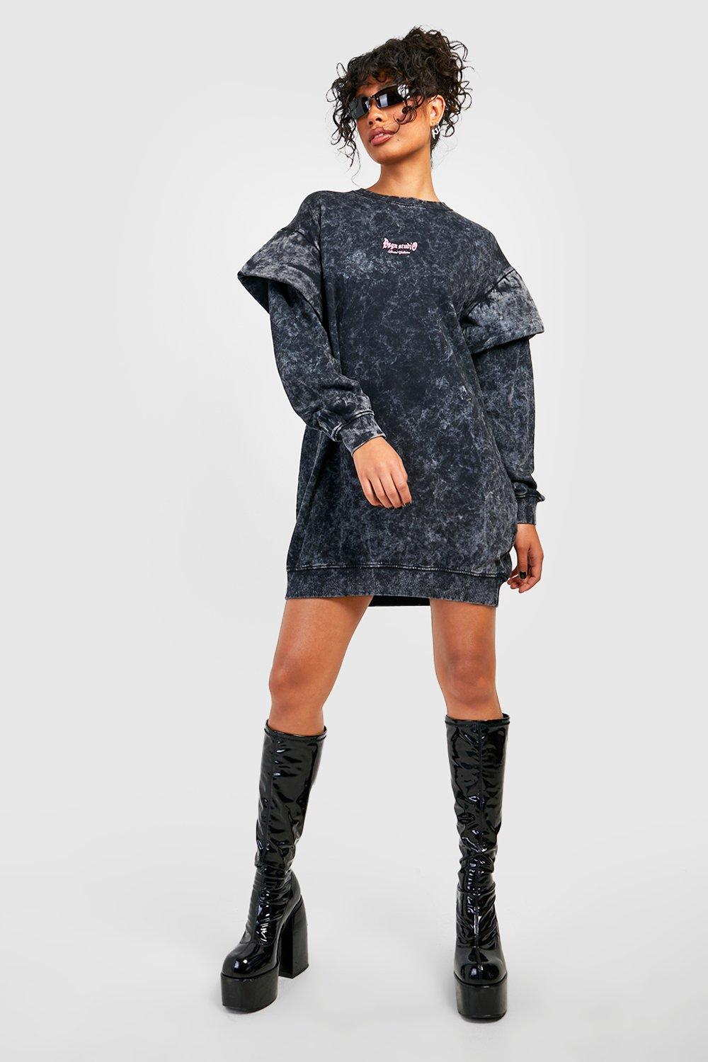 Borg High Neck Sweater Dress boohoo UK