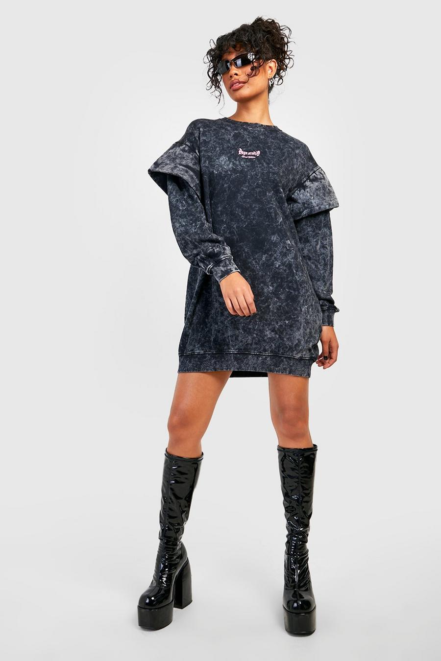 Acid Wash Oversized Graphic Sweatshirt Dress