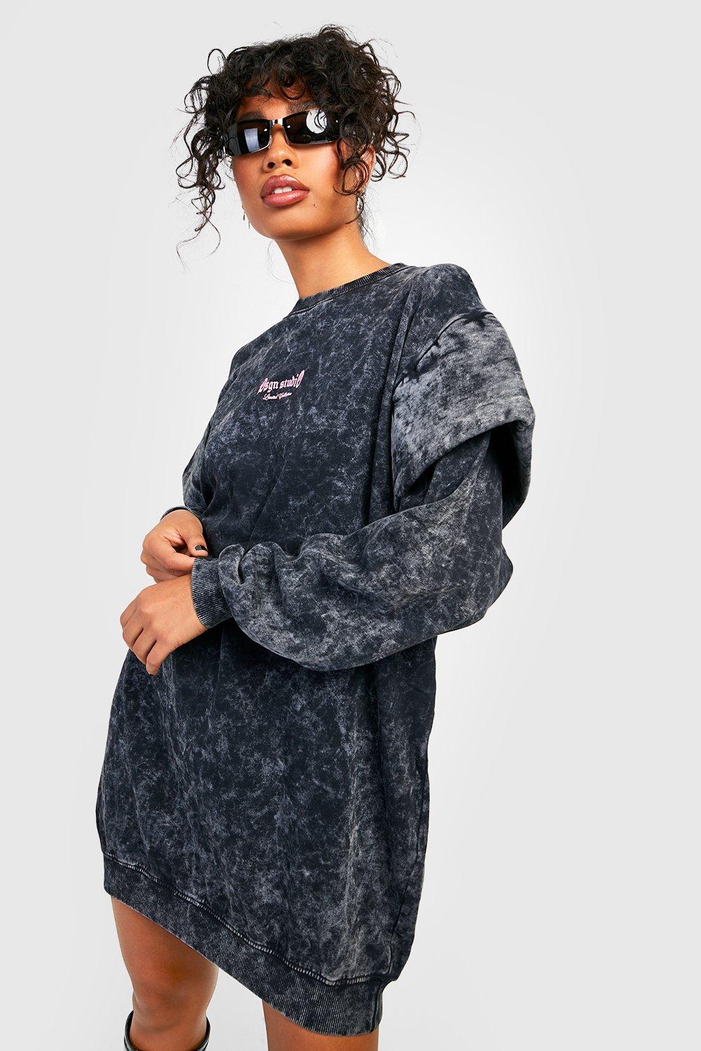 ASOS DESIGN oversized mini sweatshirt dress in acid wash charcoal