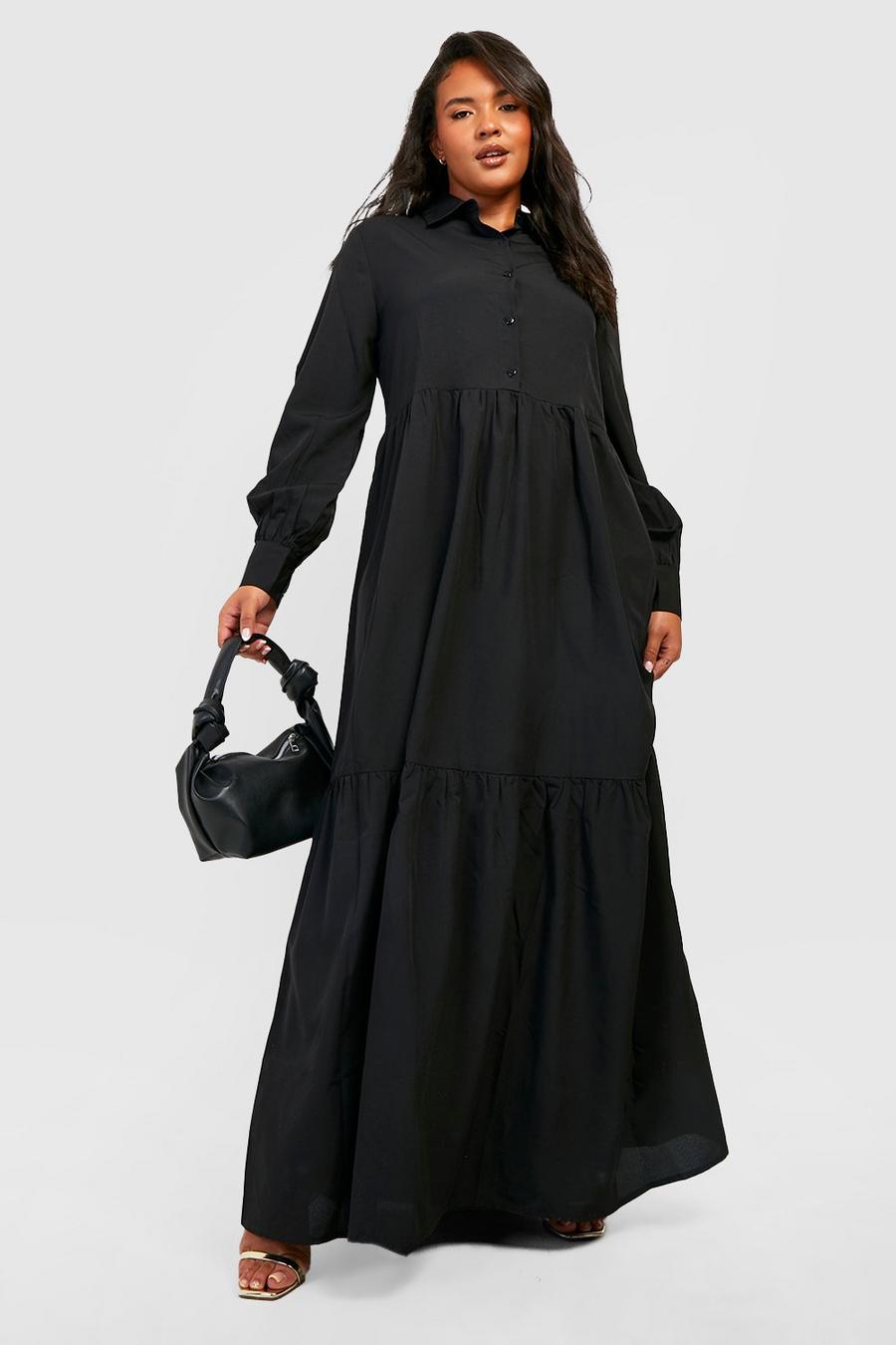 Black Plus Tiered Maxi Shirt Dress image number 1