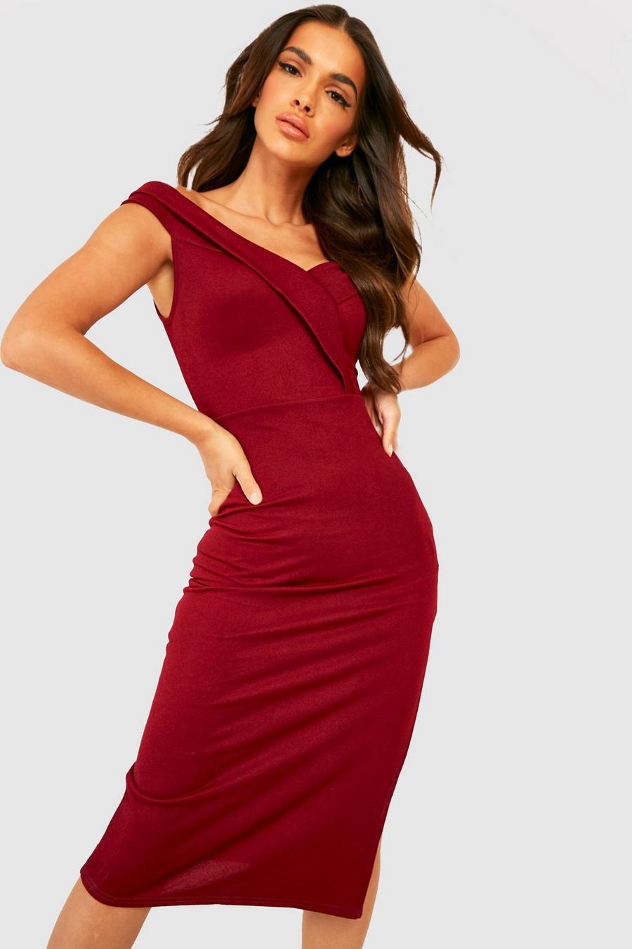Berry Off The Shoulder Bodycon Midi Dress image number 1