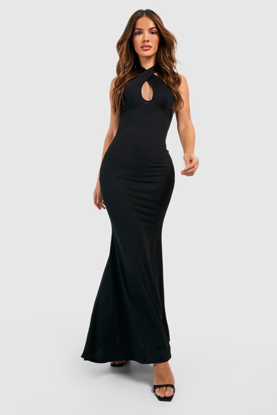 Black Halterneck Cut Out Midaxi Dress image number 1