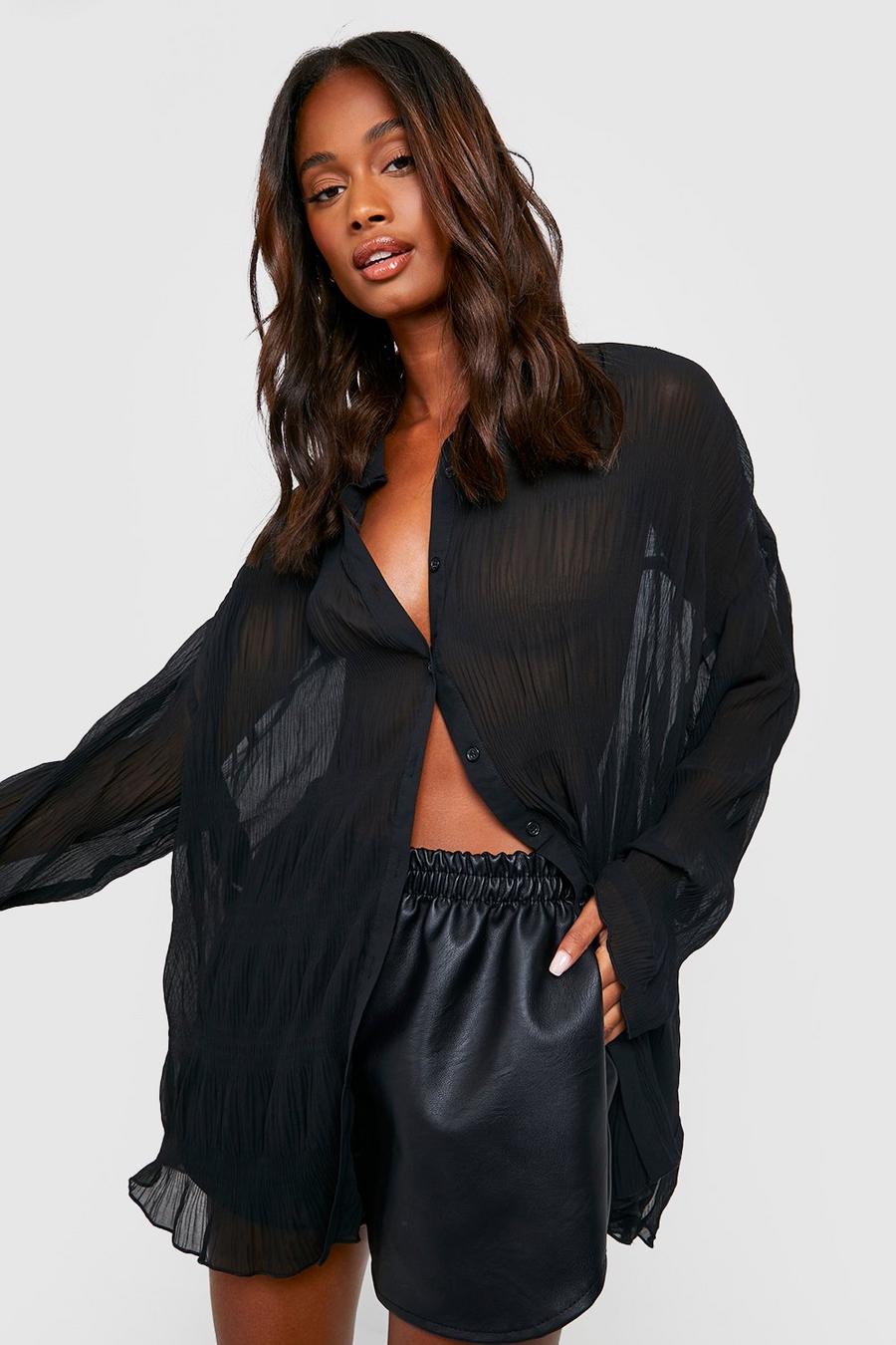 Textured Sheer Oversized Shirt | boohoo Textured Sheer Oversized Shirt | boohoo