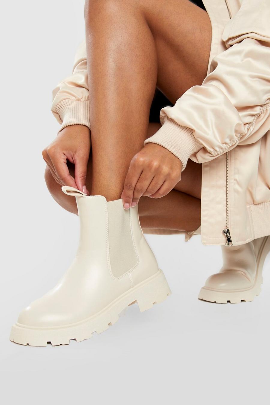 Cream Chunky Cleated Chelsea Boots image number 1