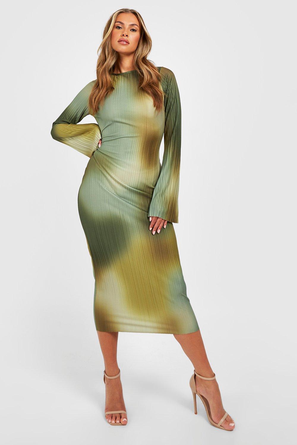 Plus Size Printed Half Button Flare Long Sleeve Dress – KesleyBoutique