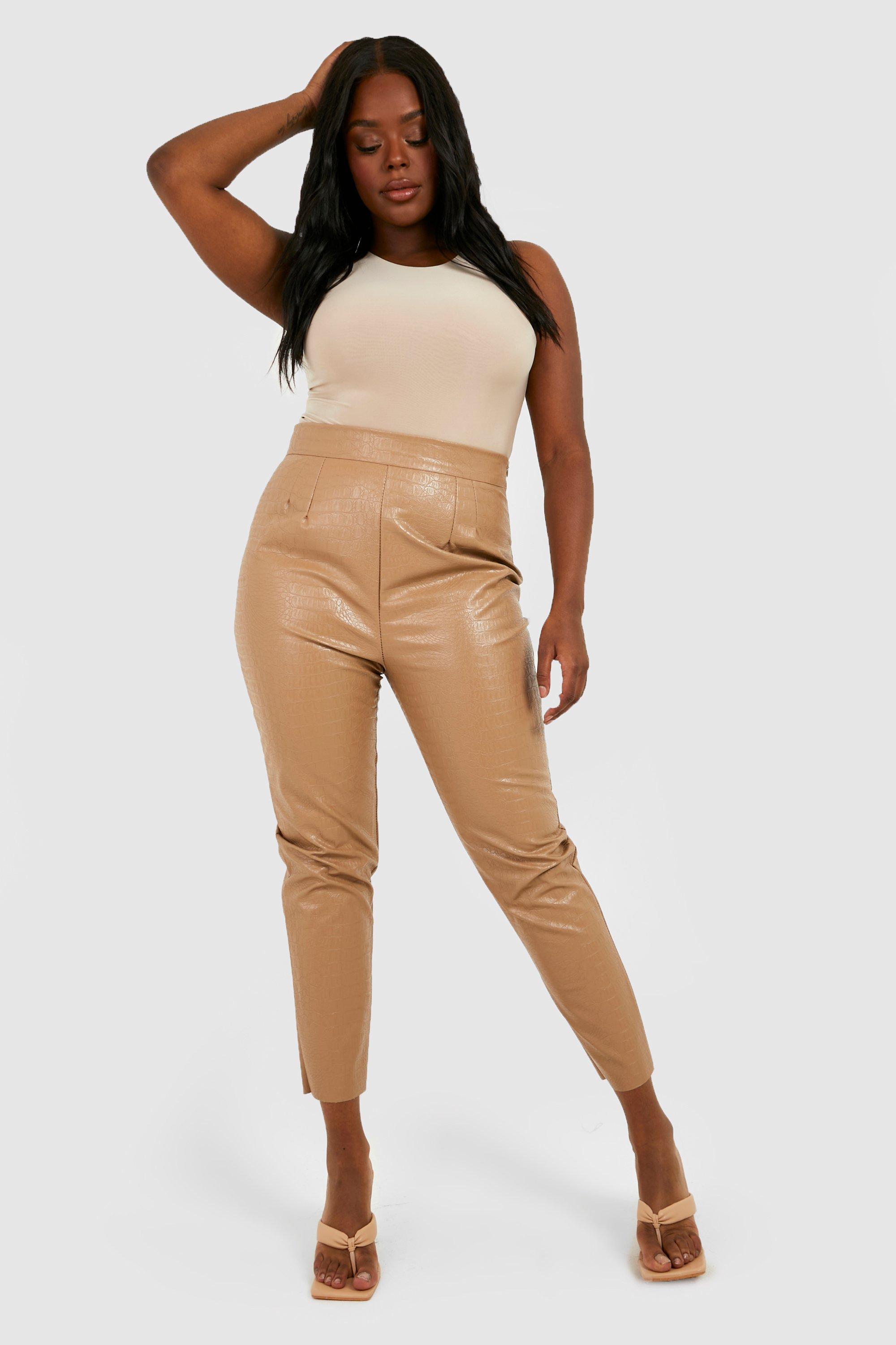 Croc Faux Leather High Waisted Leggings Stone –