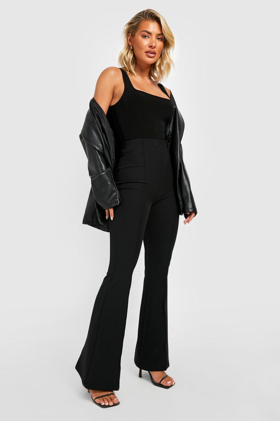 Black negro Premium Seam Front Full Length Flared Trousers