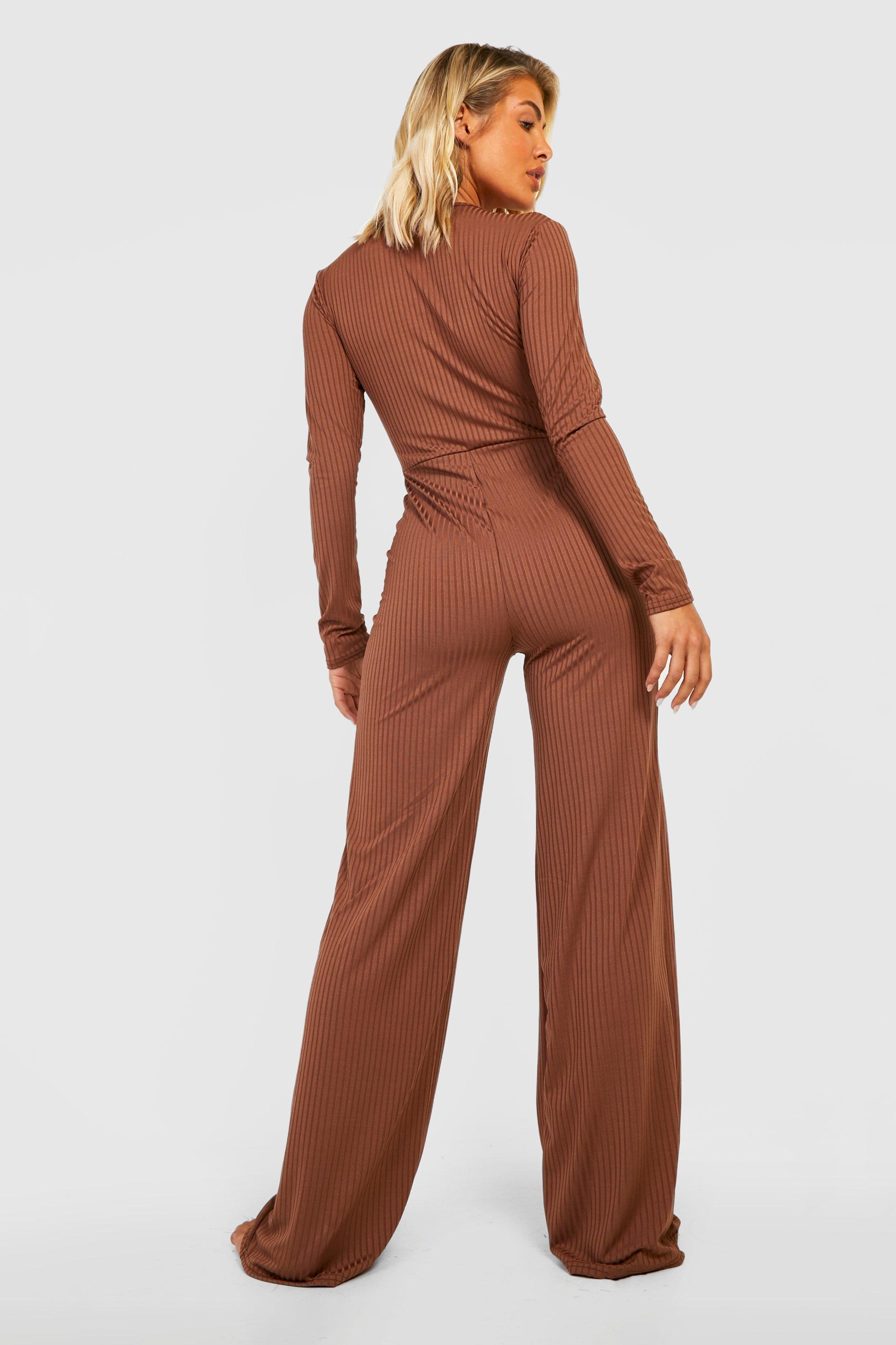 Chill Out Comfy Ribbed Jumpsuit - Mocha