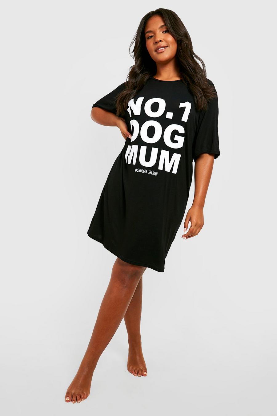 Black noir Plus Dog Mum Pyjama T-Shirt Met Tekst