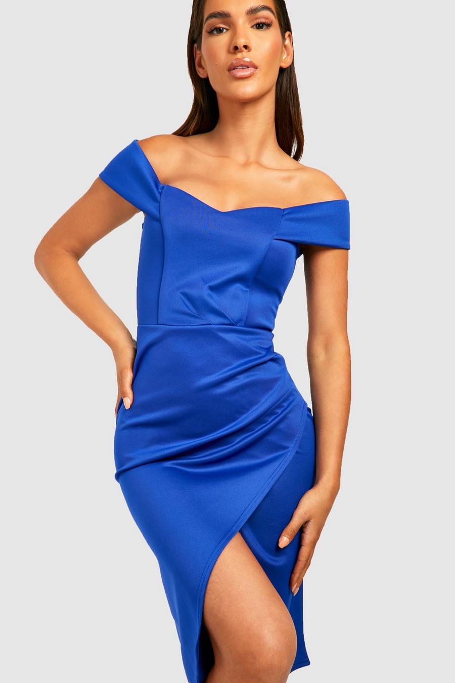 Cobalt azzurro Scuba Bardot Wrap Midi Dress