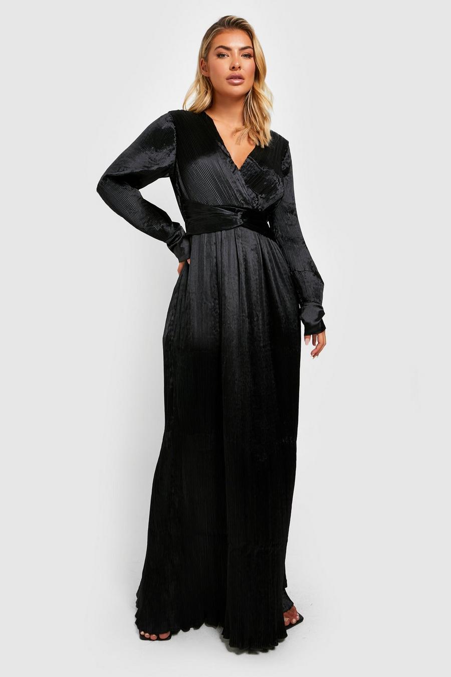 Black schwarz Premium Plisse Twist Detail Maxi Dress