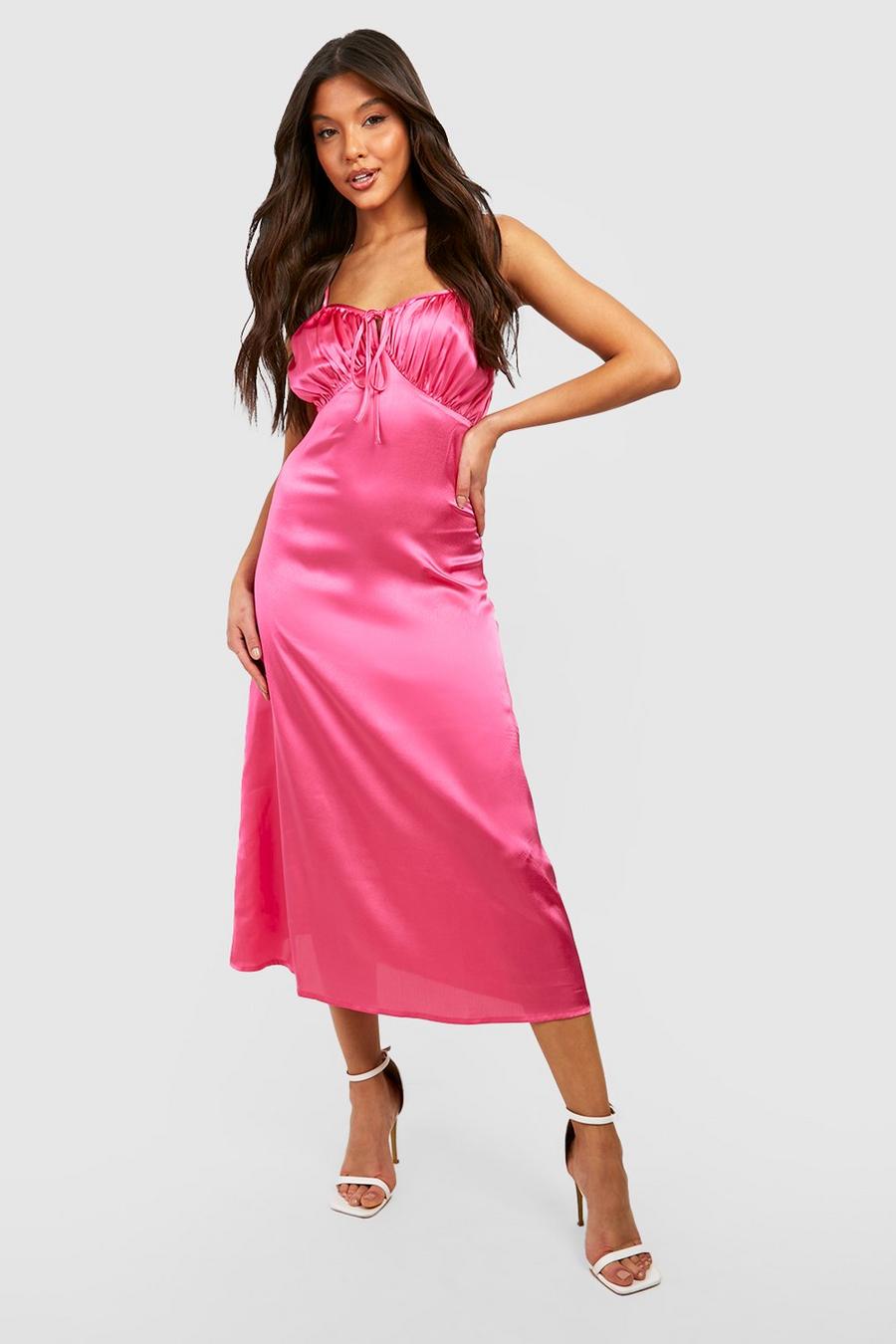 Hot pink Satin Strappy Midaxi Slip Dress image number 1