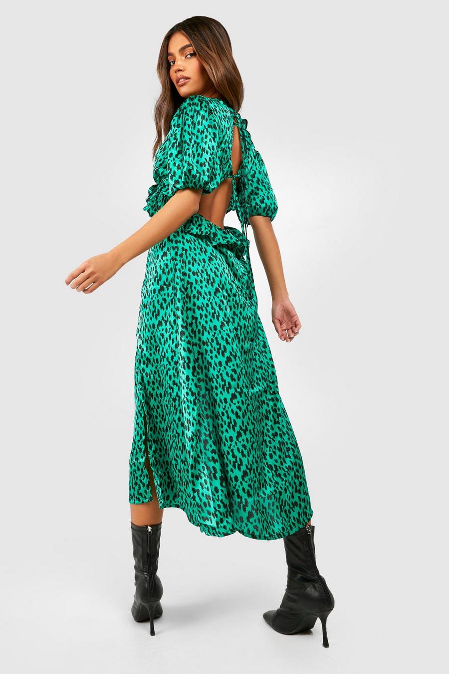 Green Leopard Frill Waist Midaxi Dress image number 1